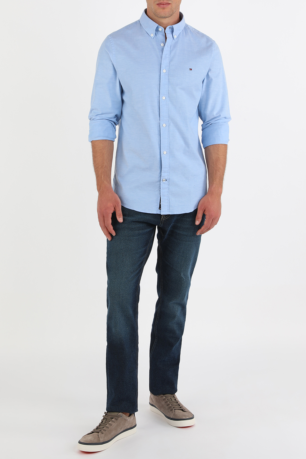 חולצה מכופתרת בגזרת סלים בצבע כחול